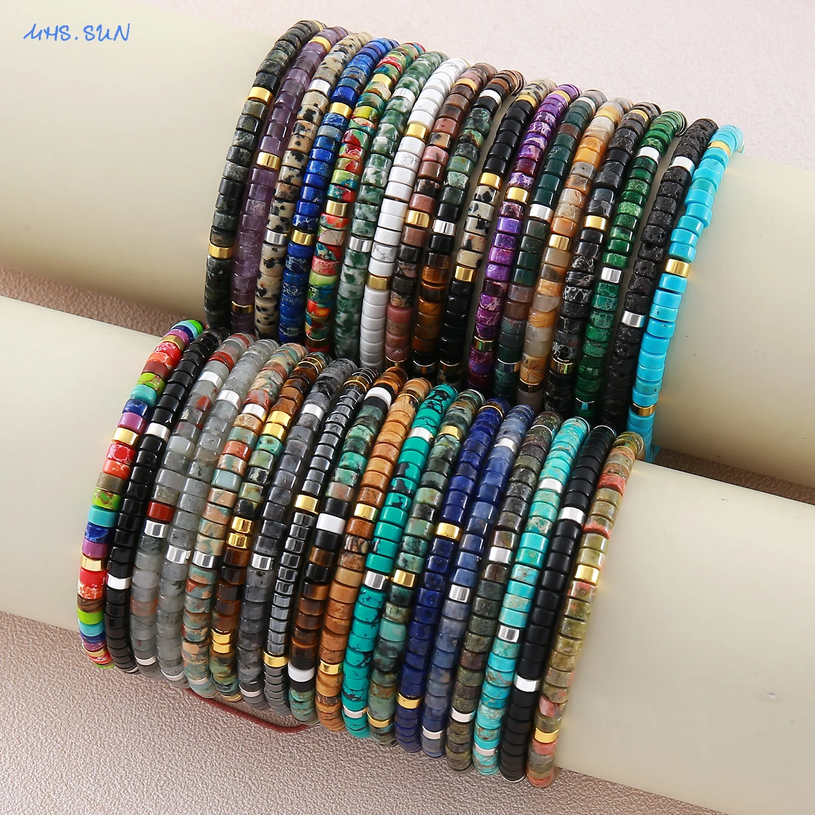 MHS.SUN Multicolour Natural Stone Beaded Bracelets For Women Men Bohemian Braided Rope Bracelet Handmade Party Jewelry 1PC