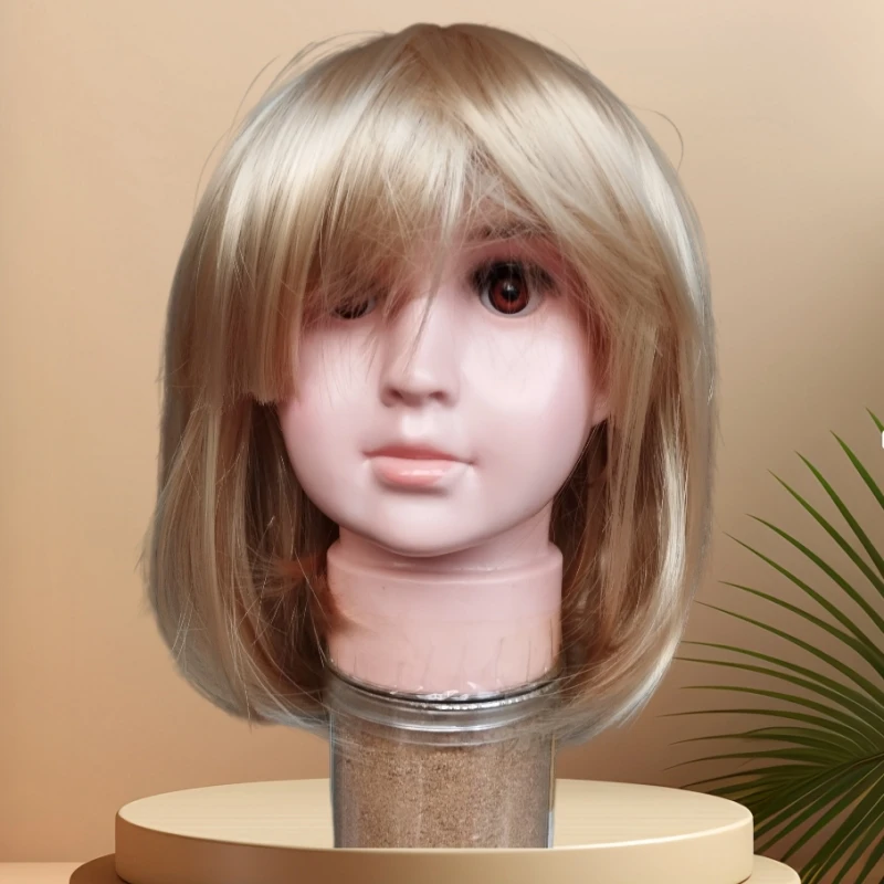 

Blonde Children's Wigs Gold Headdress for Girls Kids Beige Hair Accessories Short Straight Hair Adjustable Head Circumference 5Y