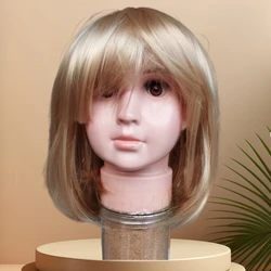 Blonde Children's Wigs Gold Headdress for Girls Kids Beige Hair Accessories Short Straight Hair Adjustable Head Circumference 5Y