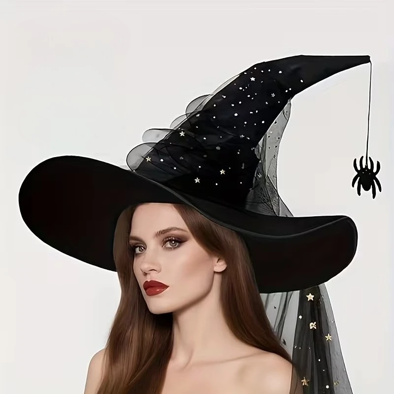 Halloween Witch Hat Veil  Masquerade Party Wizard Cosplay Headwear