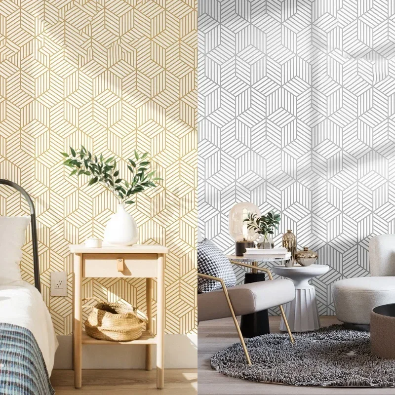 Golden Geometric Pattern Decor Wallpaper for Home Decor Vinyl Self Adhesive Waterproof Wall Stickers for Living Room Refurbish