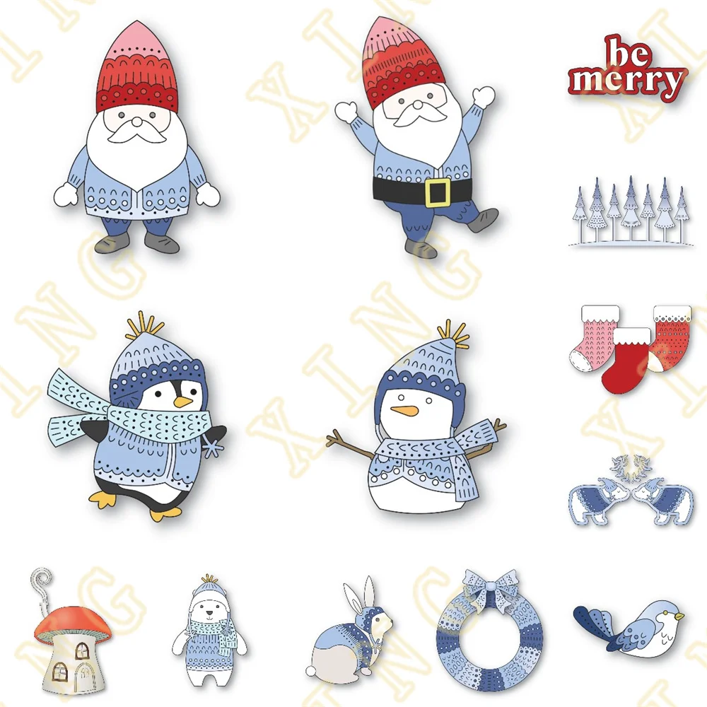 Happy Christmas Holidays Dancing Gnome Metal Cutting Dies For DIY Scrapbooking Paper Card Making Decorative Handcraft Photo