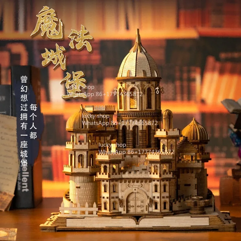 Magic Castle Music Box DIY Handmade 3D Wooden Assembly Model Creative Desktop Art Ornament Festival Gift