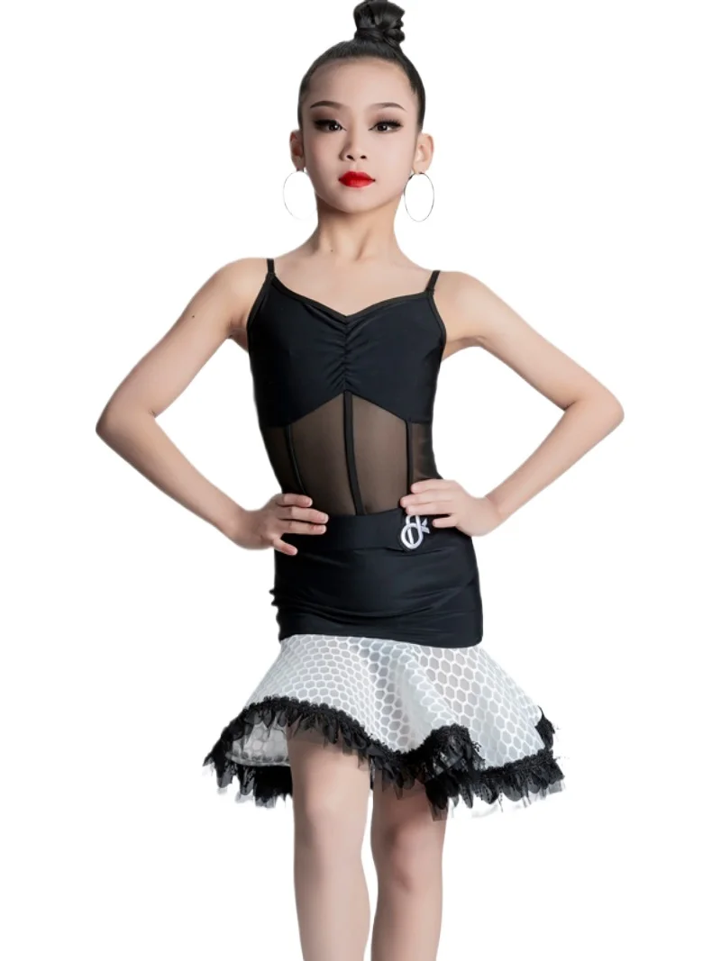 

New Design Kid Children's Latin dance Costume Practice Costume Mesh Friendship Female National Standard Spring/Summer New Style