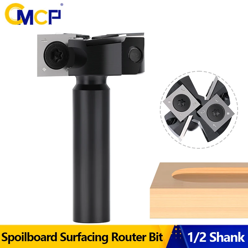 CMCP 1/2inch Shank CNC Spoilboard Surfacing Router Bit 4 Flutes Insert Carbide Slab flattening Bit Wood Planer Bit