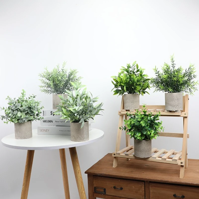 

Simulation potted eucalyptus rosemary artificial flower green plant simulation plant cylindrical pulp pot simulation flower