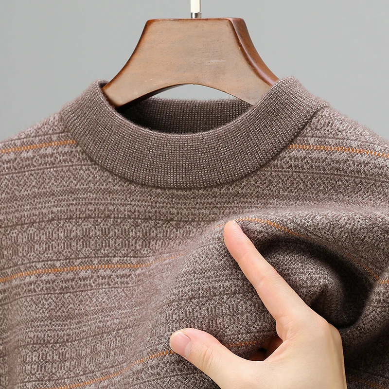 

High quality luxury autumn and winter new classic round neck exquisite striped men's sweater casual warm thick knitted pullover