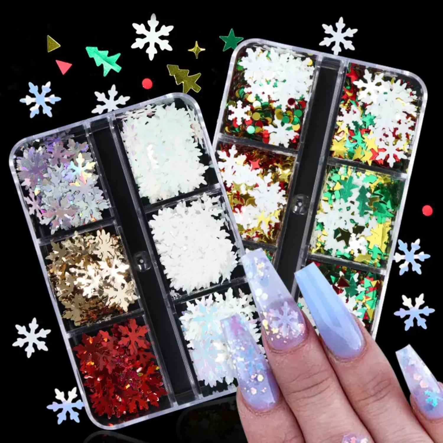 Christmas Colorful  Snowflake Nail Stickers, Golden Color Laser Ultra-thin Sequins Nail Decoration Patches