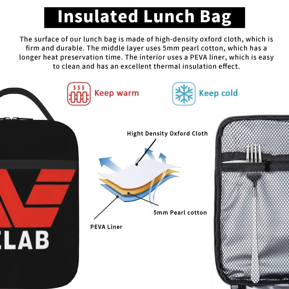 Minelab Logo Metal Detecting Graphic Natural Dj Lunch Tote Lunchbox Child Lunch Bag Insulated Lunch Bag