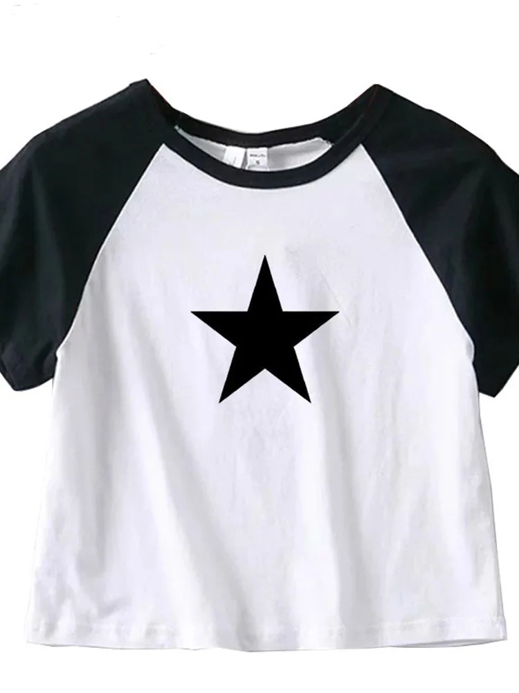 Female Y2K Clothes Star Tops Women Tshirt Harajuku Retro Fashion Gothic Short Sleeve Crop Sexy Tops Aesthetics Tops Short Navel