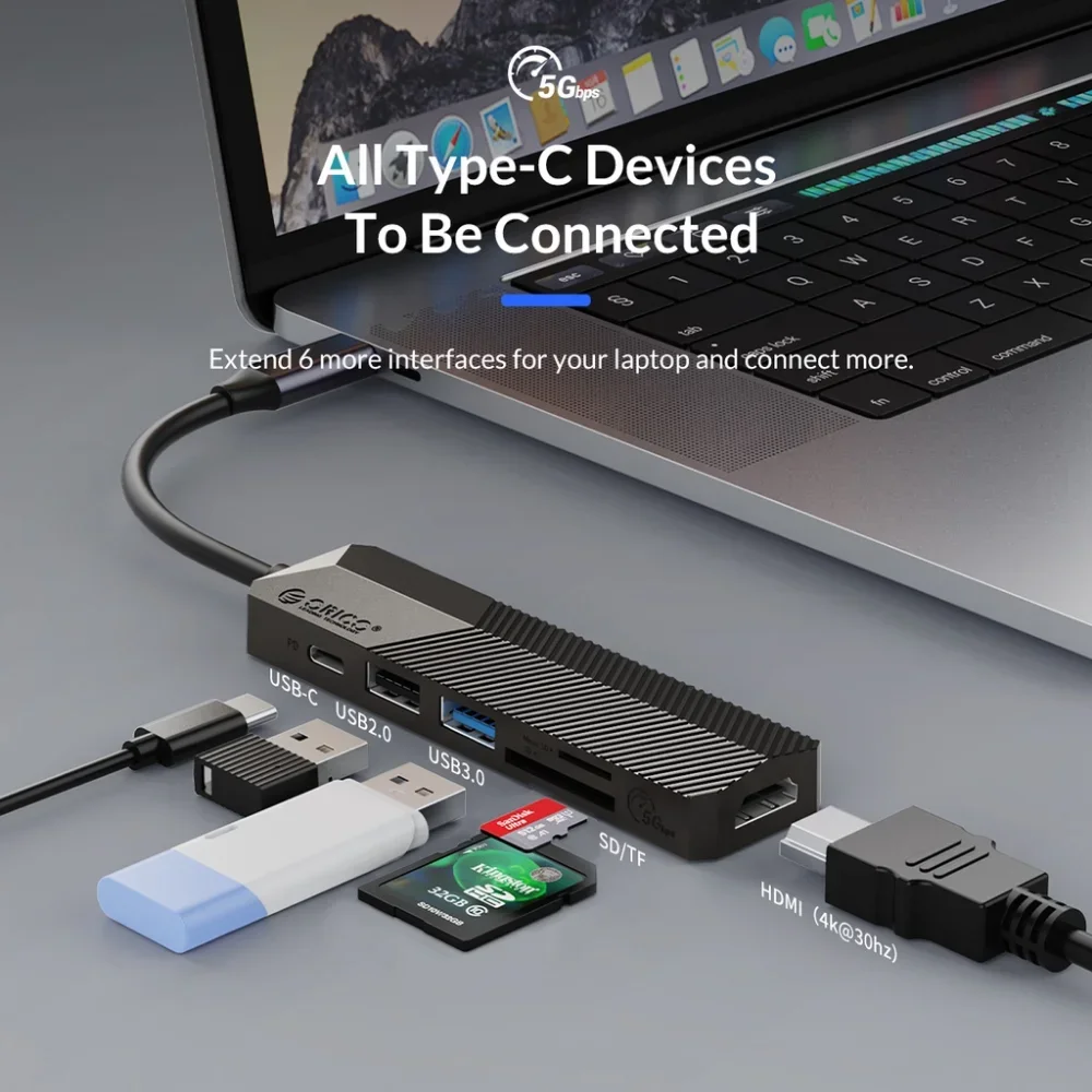 ORICO USB C HUB 4K HDMI SD/TF Adapter USB Splitter Adapter for Laptop Tablet Phone  Macbook Pro Air USB Expander Docking Station