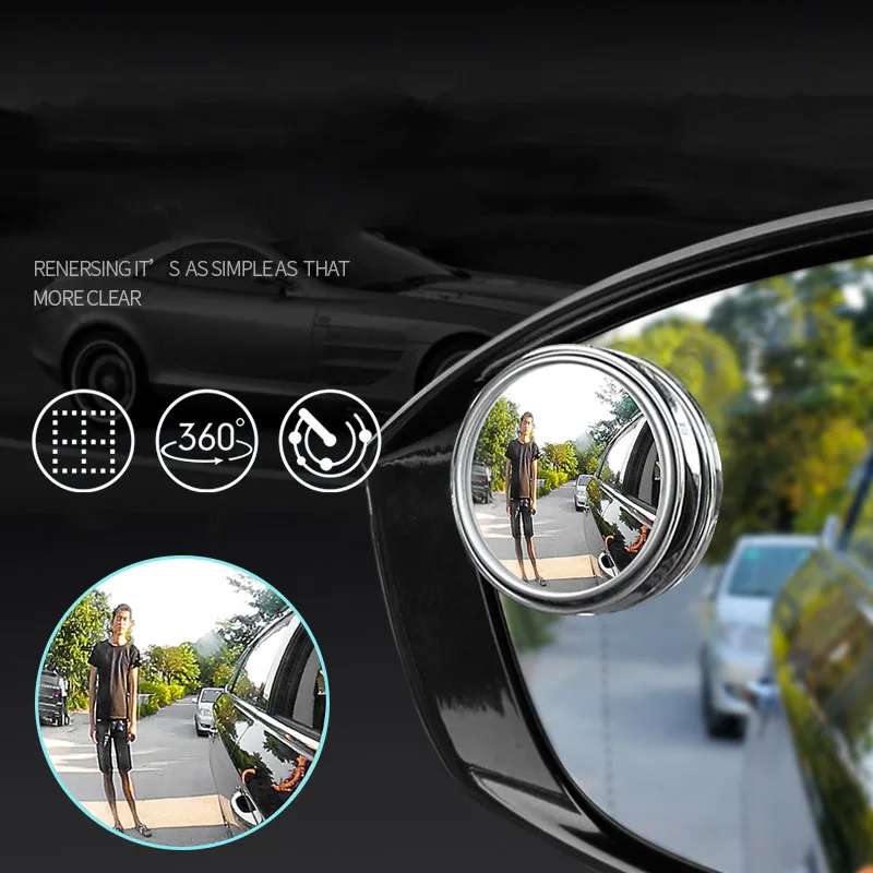 

1Pcs 2Pcs 360 Rotary Press Type Car Rear View Small Round Mirror Large Vision Reversing Assist for Car Blind Spot Mirror