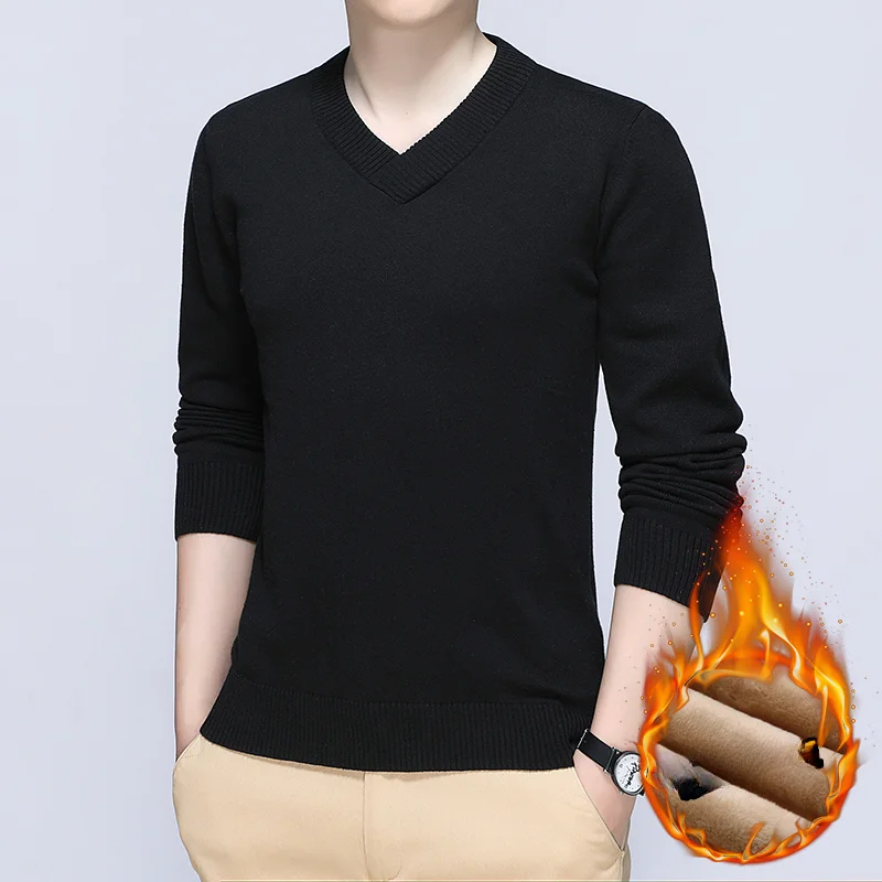 

Autumn and Winter New Men's V-Neck Cashmere Loose Thickened Solid Color Knitted Bottoming Shirt Business Casual Sweater A113