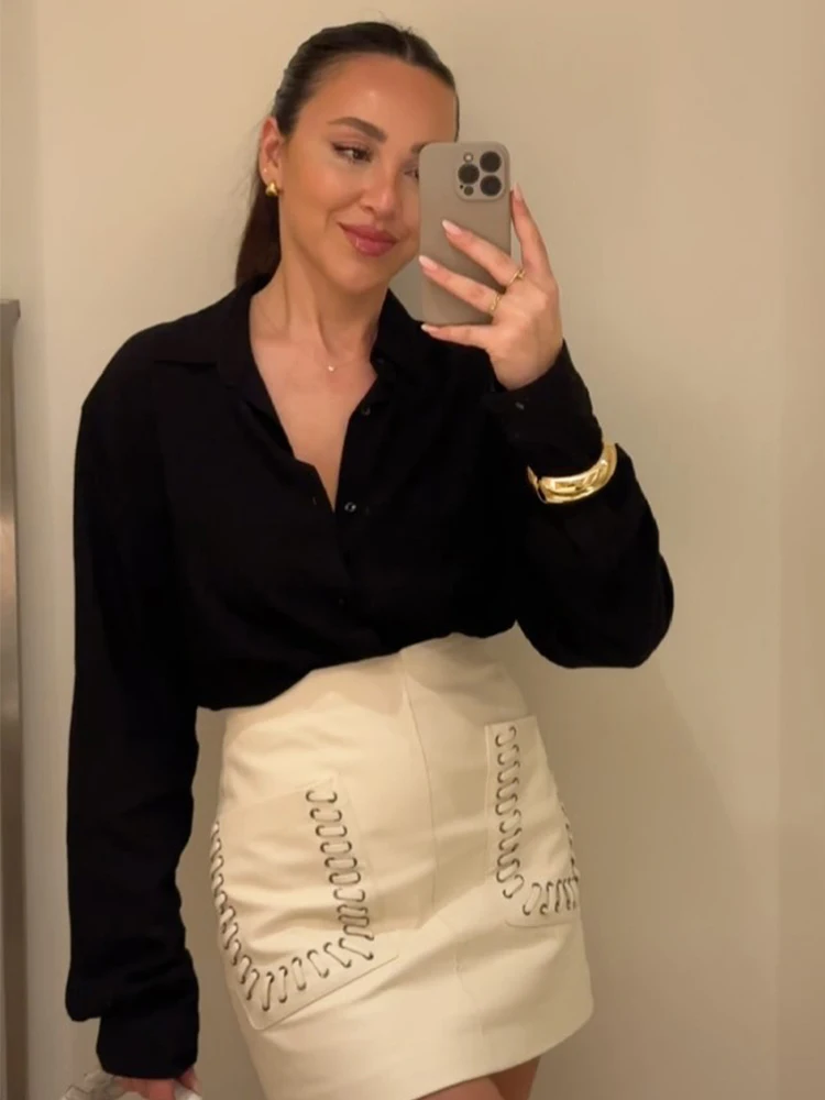 HH2025 Dames Zomer Chic Solid Pocket Versieren Casual A-lijn Minirok Vrouwelijke Hoge Taille Rits Achter Slanke Korte Rok