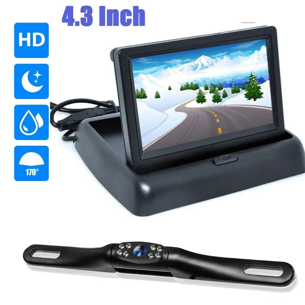 

QueenDer Car Rear View Backup Camera 4.3inch HD Display LCD Monitor Parking System Full Set For Pickup Van RV Easy Installation