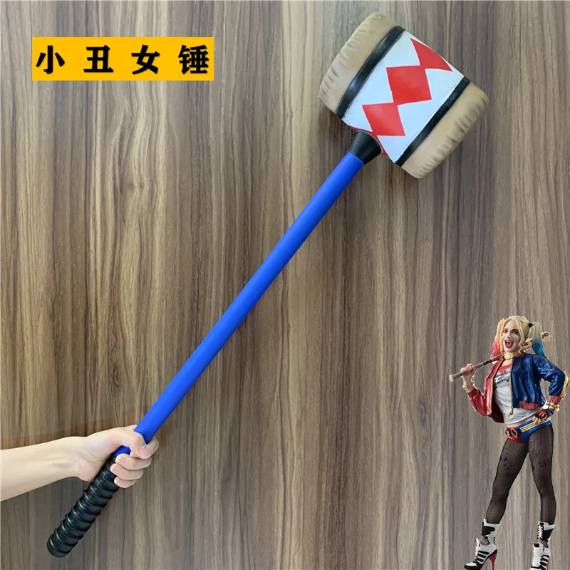 80CM Raptor Cosplay Clown Mallet Hammer Smiley Suicide Team Bat Halloween Party PVC Smiley Hammer Weapon Rubber Props