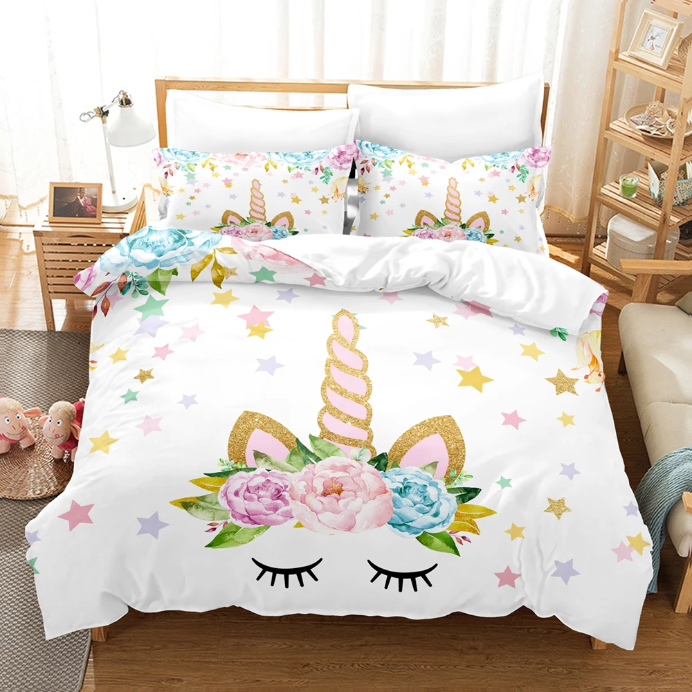 

Unicorn Bedding Set Single Twin Full Queen King Size Color Kawaii Bed Set Aldult Kid Bedroom Duvetcover Sets 3D Print 034