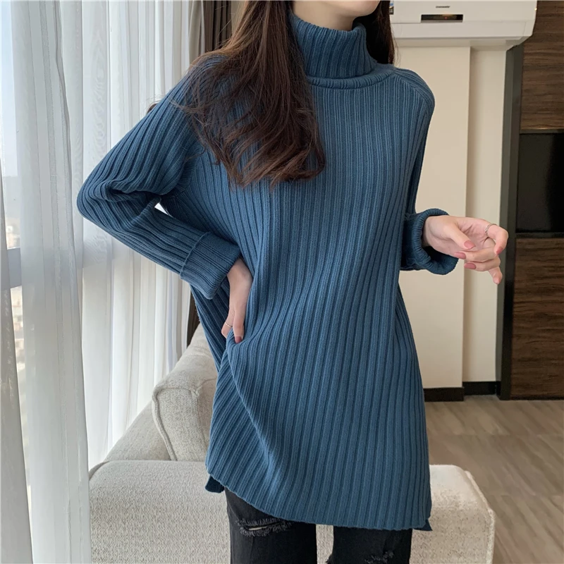 Y2K Turtleneck sweater women\'s spring 2024 new straight tube loose pullover long knitted sweater long sleeve Clothing top Female