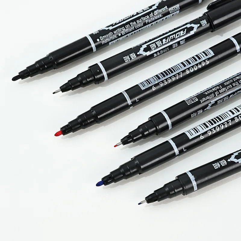 Rotuladores permanentes para dibujo de Manga, bolígrafos de boceto de tinta impermeable, material escolar de arte, papelería, color negro, azul y rojo, 6 piezas