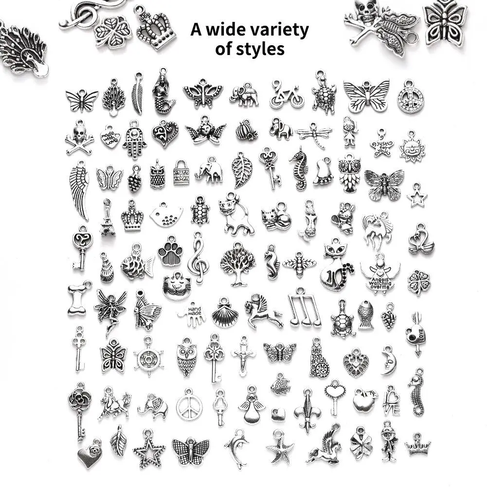 Fashion Diy Accessories Set New 100 Alloy Retro Small Pendant Bracelet Hidden Silver Pendant Production Jewelry