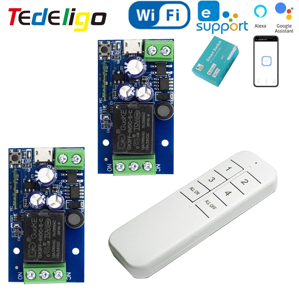 Tedeligo 2.4GHz Ewelink Smart Switch WiFi 12v 24v 6v Switch, telecomando per cancello del Garage, modulo di temporizzazione, funziona con Alexa