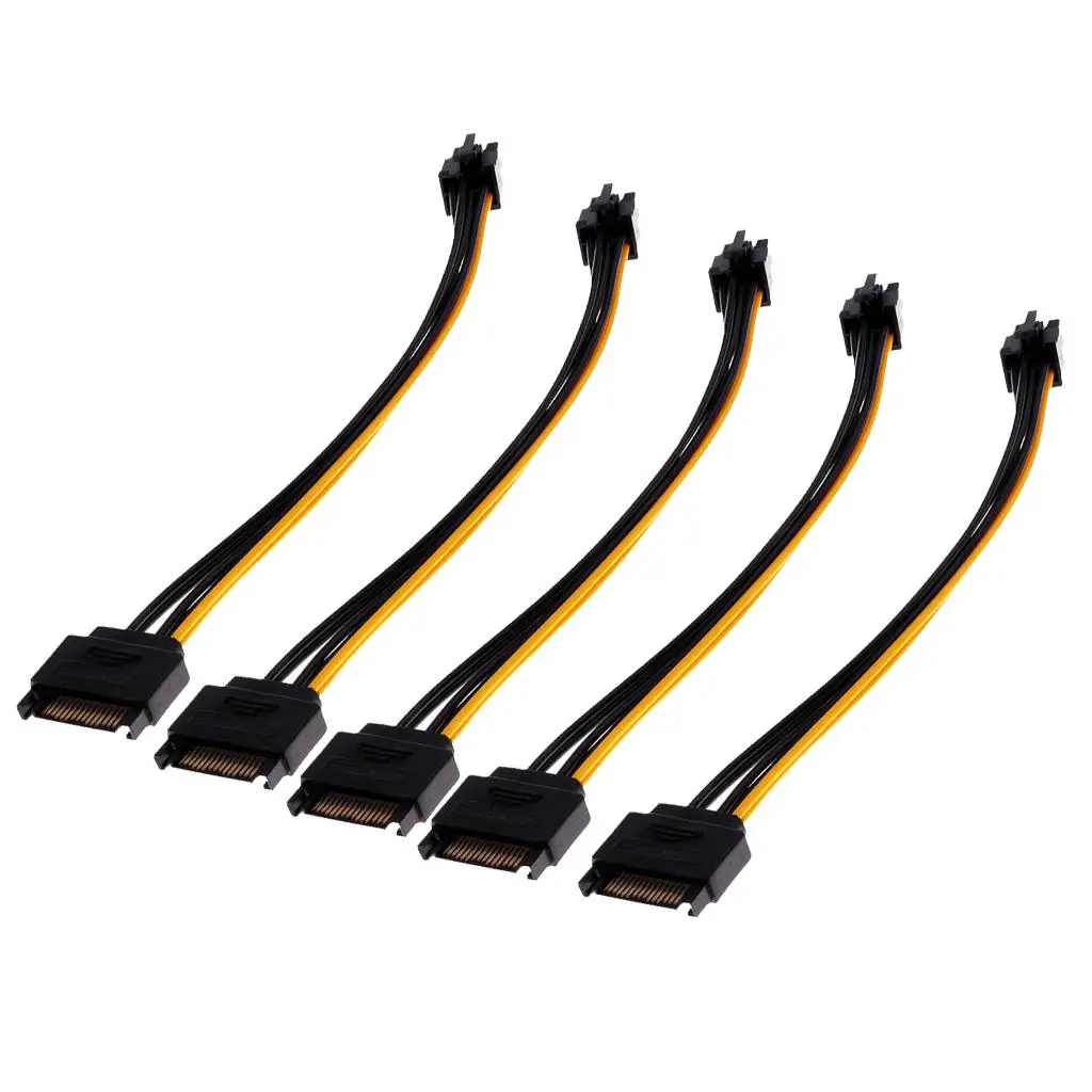 High Grade Copper Core SATA Power Adapter Cable 15pin to 6pin Converter for Graphics Video Card RX 580