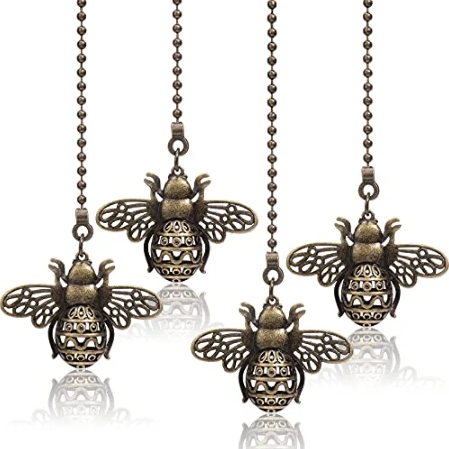 4 Pack 13'' Vintage Queen Bee Ceiling Fan Pull Chain Extender, Pull Chains for Ceiling Fans and Lights, Decorative Dangle Charm