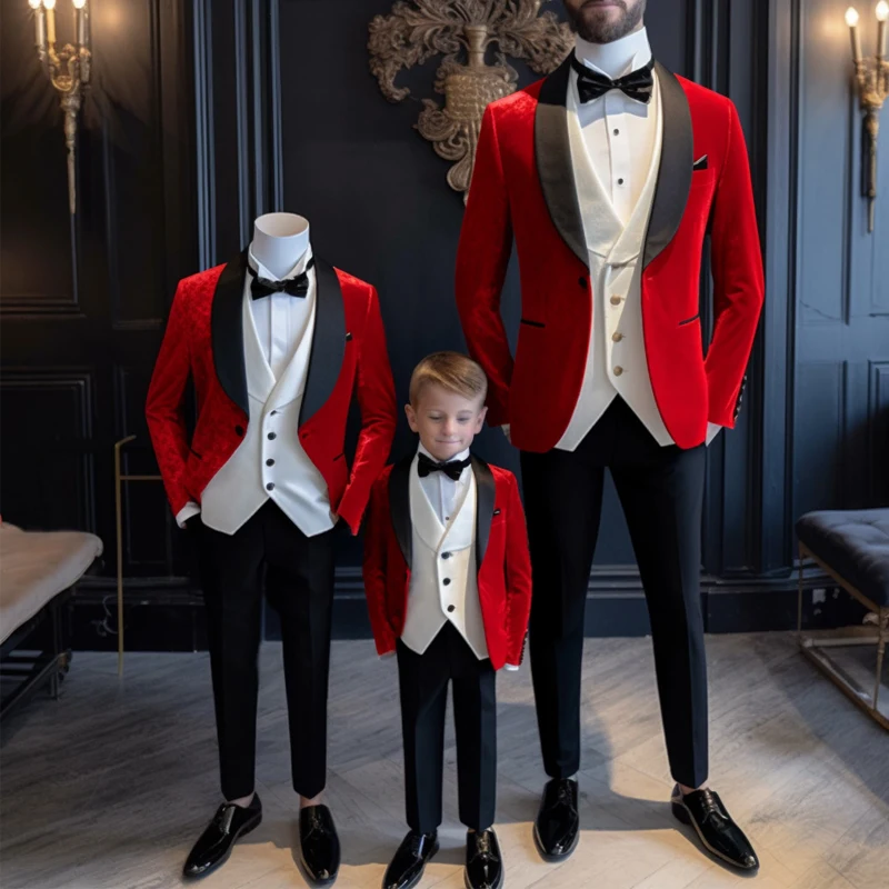 Velvet Boys Suit Wedding Three-piece Suit Jacket Pants Vest Fashion Clothes 2-16 Years Kids Blazer