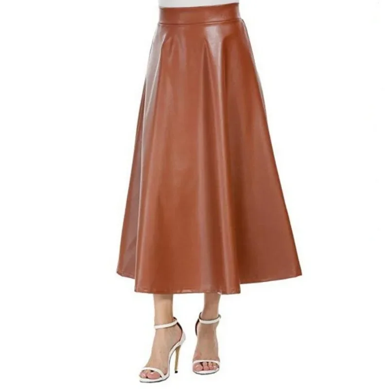 

Autumn and Winter Women's PU Skirts Patchwork Zipper Folds Loose Midi Solid Color Fashion Casual Elegant Commuter Skirt
