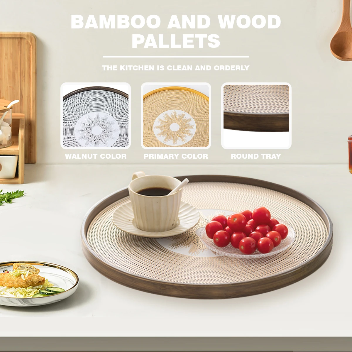 bamboo Serving Tray,wood Breakfast Tray,for Serving Food, Coffee, Tea, and More Classic round Coffee Table Tray