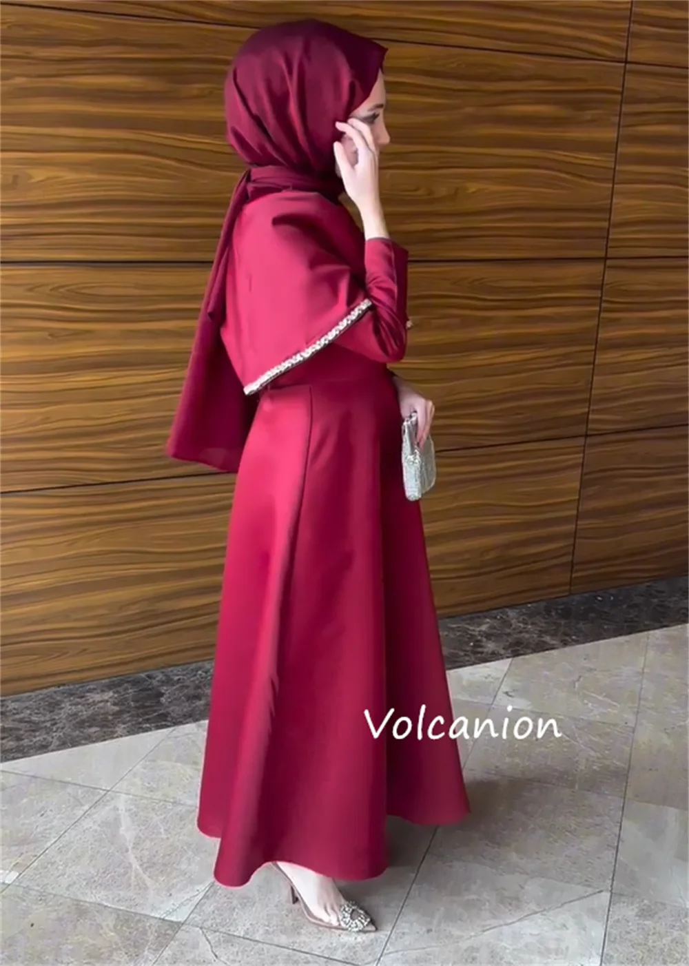 Customized Matching Charmeuse Pleat Sequined A-line O-Neck Midi Prom Dresses Celebrity Exquisite Chinese Style