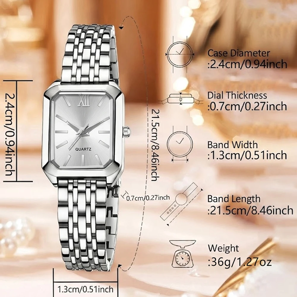 4Pcs/Set Unisex Jewelry Watches Women's Wristwatch Accessories Silver Trendy Fashionable Elegant Classic Exquisite Light Luxury Rhinestone Luxury Quartz Watch Set Y2K Suitable for Daily Outfits Perfect Holiday Gift view 6