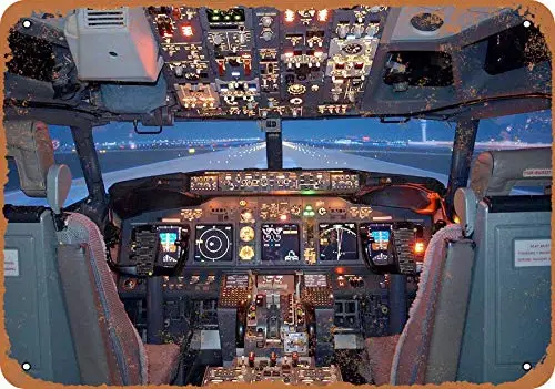 Wall-Color  Metal Sign - Airplane Art - 737 Cockpit - Vintage Look