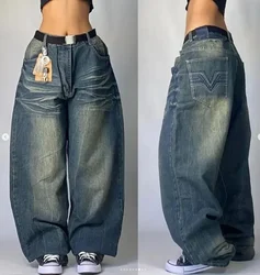 2024 New American hip-hop Vintage baggy jeans women's Harajuku high waist Y2K wide-leg pants Gothic wide pants Streetwear pants