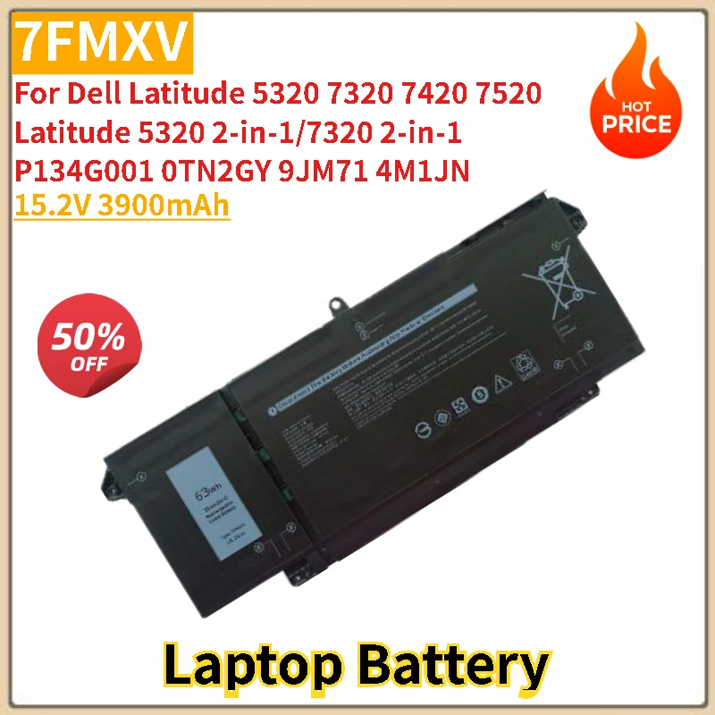 

7FMXV аккумулятор для ноутбука 15,2 В 3900 мАч для Dell Latitude 5320 7320 7420 7520 P134G001 0TN2GY Сменный аккумулятор, новое высокое качество