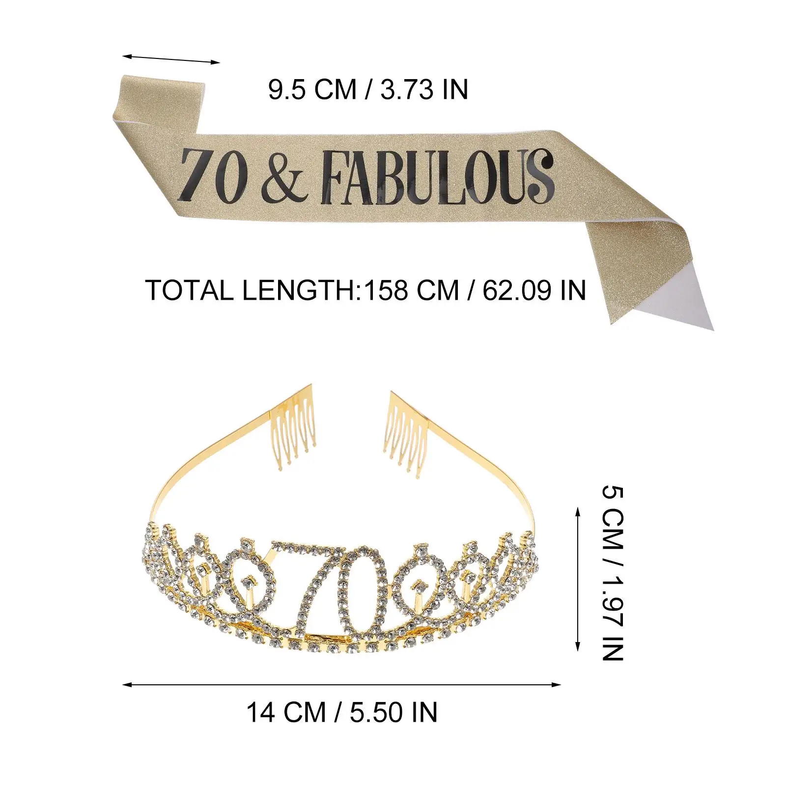Glitzerschärpe, Geburtstagskrone, Set für Damen, Tiara, Partydekoration, Photobooth-Requisiten, Geschenke für Männer, 70. Geburtstag, Dekoration, Kristall – Detail 6