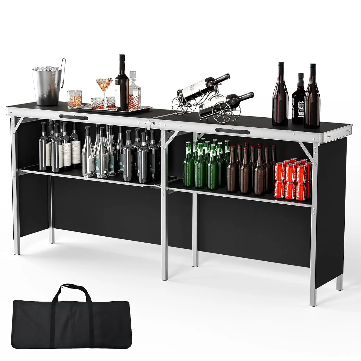 78 Portable Bar Table, 2-Tier Shelves, Mobile Bar Table for Events, Party, Camping, Picnic, Tradeshow, Indoor, Customized