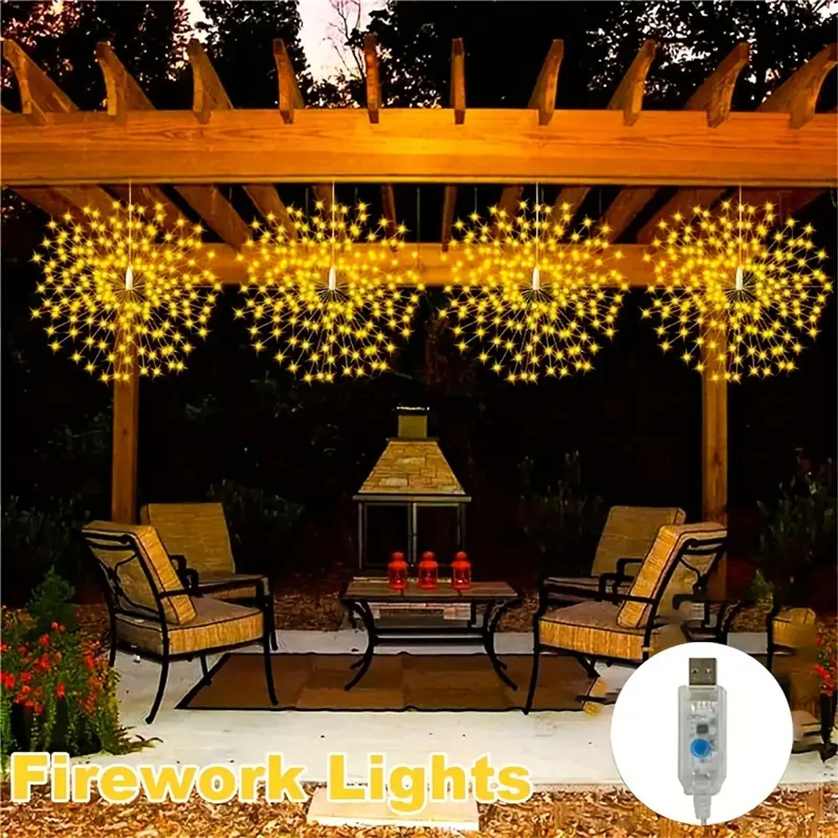 

4PCS/SET 360LEDS USB hanging tree fireworks light,available in warm white and colored light colors,used for garden decorationv