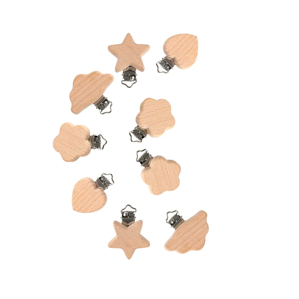 

15Pcs Beech Wooden Clips Metal Bracket Dummy Holder DIY Pacifier Chain Handmade Crafts Accessories