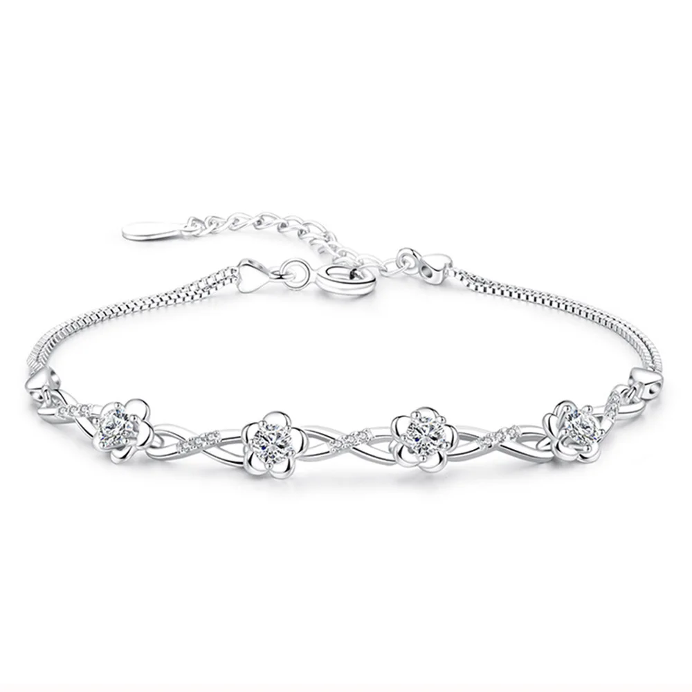 925 Sterling Silver Bracelet Purple Crystal Zircon Plum Bracelet For Women Fashion Simple Engagement Wedding Glamour Jewelry