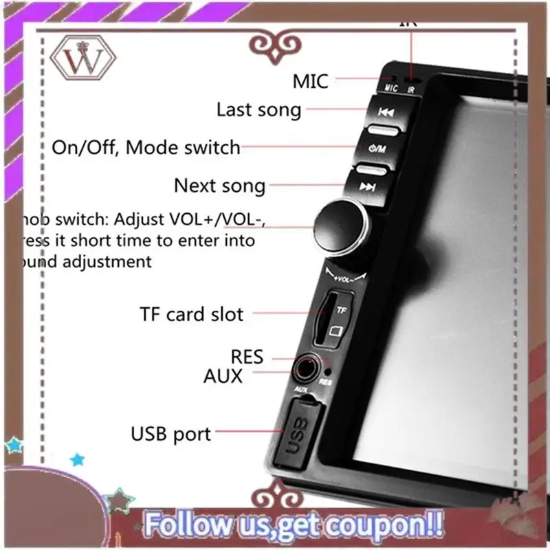 A57E-Universal 7Inch 2 Din Car Radio Recorder Player Touch Screen Stereo Player MP5 Bluetooth Multimedia Player With Camera 7018