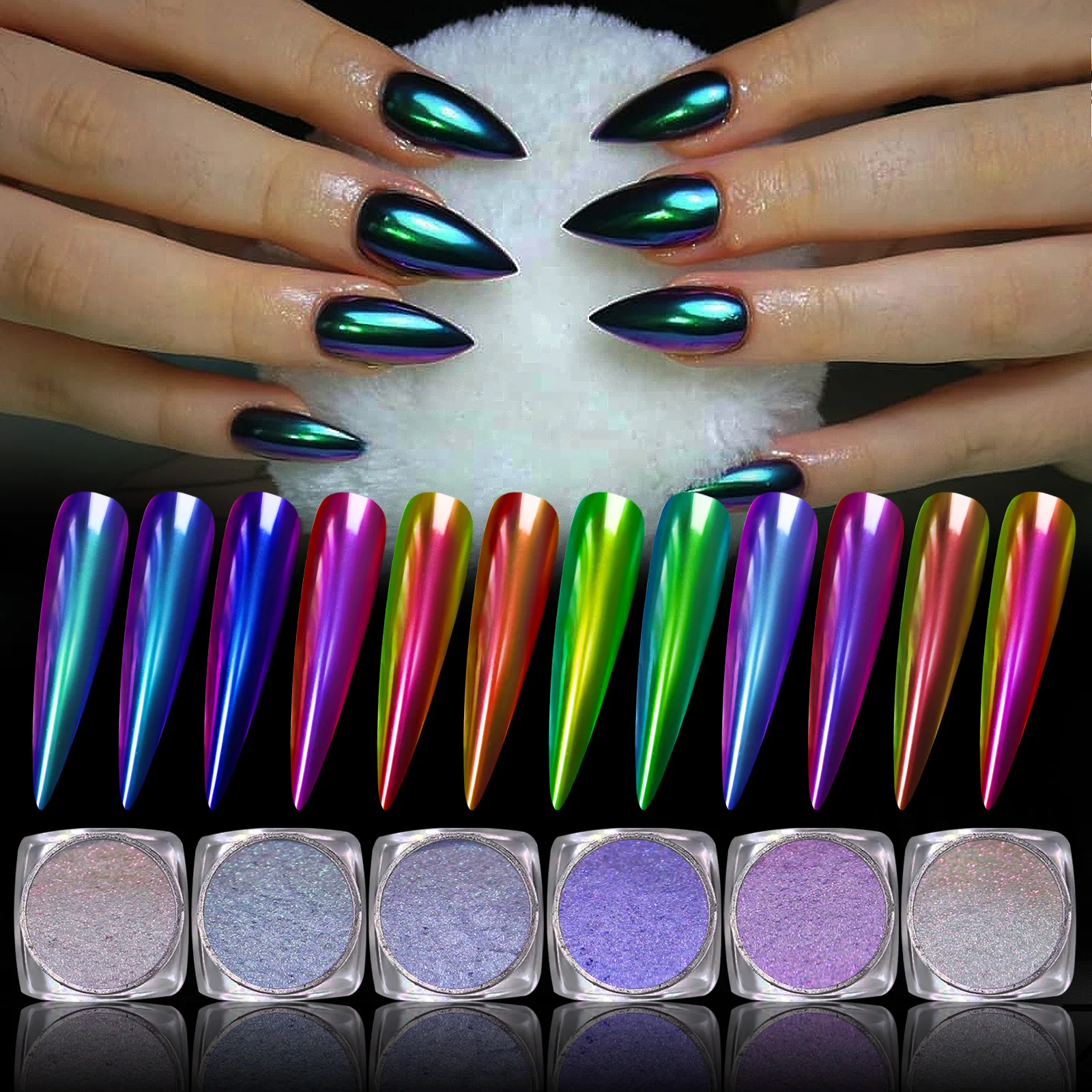 Magic Mirror Powder Chameleon Polarizing Nail Glitter High-Light Diamond Holographic Nail Art Pigments DIY UV Gel Manicure Dust