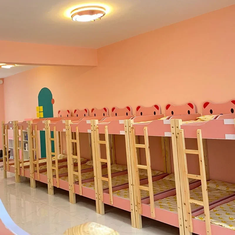 Bed Kindergarten Lunch Bed Primary School Student Bed for Lunch Break Double Layer Upper and Lower Bunk Height-Adjustable Bed