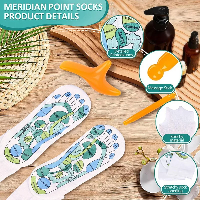 Acupressure Socks com Massagem Sticks, Massagem simples pé na zona reflexa de 2 pés