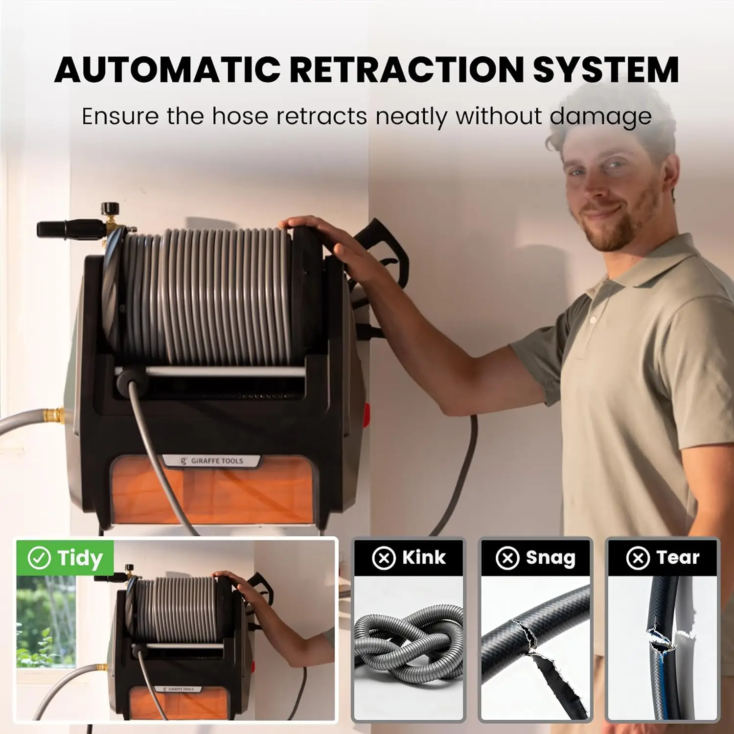 Wall Mount Retractable Pressure Washer Electric Auto Rewind 2900PSI 2.2GPM 100ft Hose Dark Silver Custom