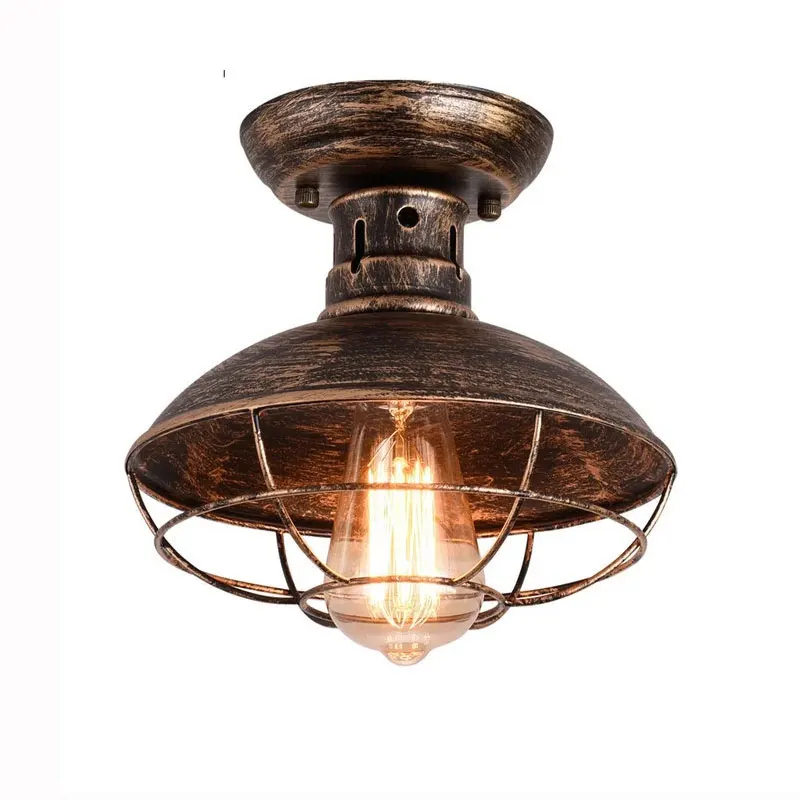 

American Retro Industrial Ceiling Lamp Black Copper Silver Iron Light Living Room Corridor Stair Balcony Lamp Ceiling Lights