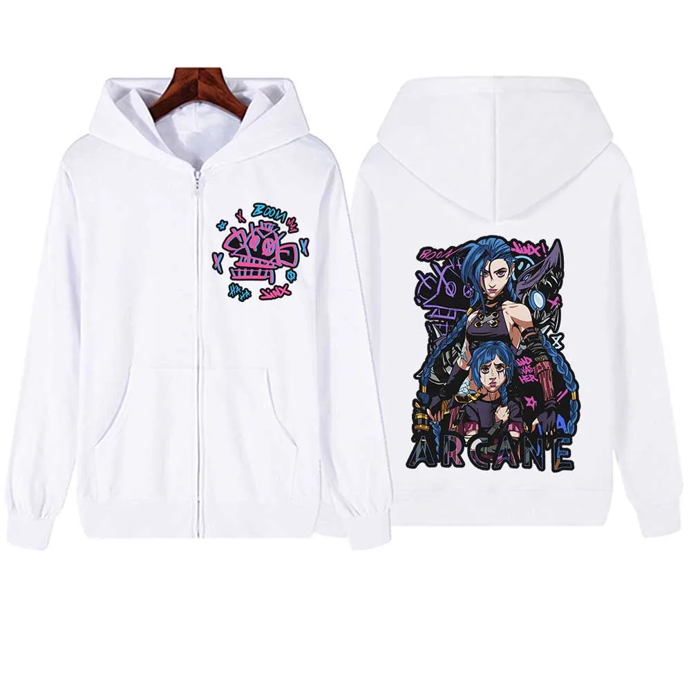 2024 Arcane-Jinx Hot Anime Zipper Hoodie Harajuku Pullover Tops Sweatshirt Streetwear