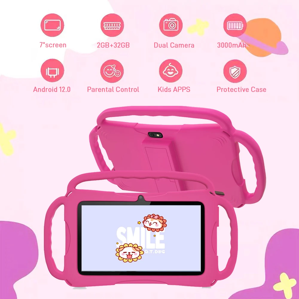Kids Tablet 7'' Android Tablet 32GB Toddler with Case 5G WiFi Bluetooth Dual Camera  Educational Learning Toys Children Gifts