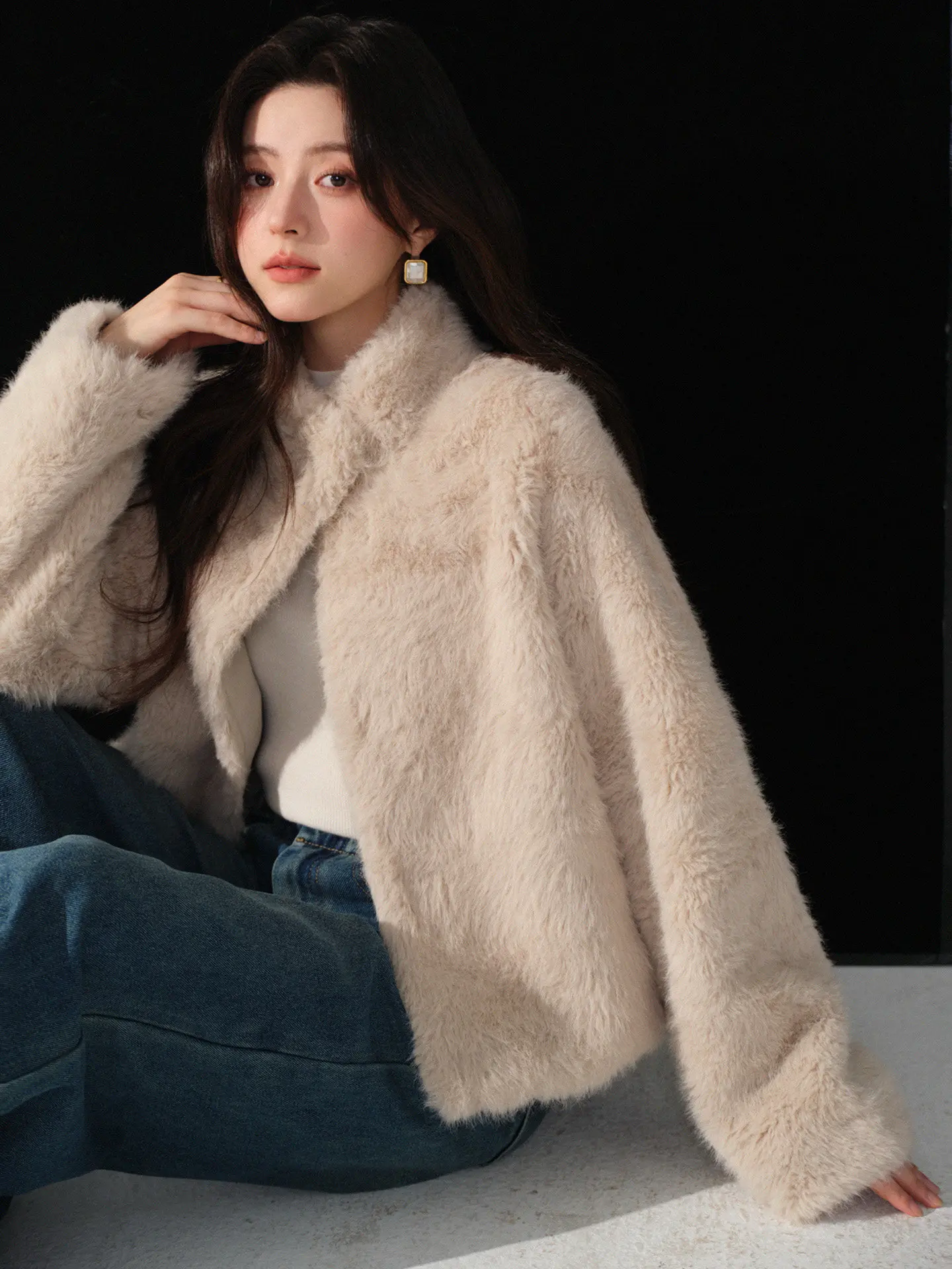 المرأة الشتاء الوقوف طوق أفخم سترة قصيرة سيدة دافئة مريحة ملابس خارجية لينة رقيق الملمس أنيقة عارضة اليومية ركاب معطف