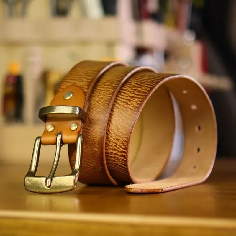 Stylish and Durable Handcrafted Cowhide Belt with Heavy Brass Buckle for Men 38mm Width 4mm Thickness